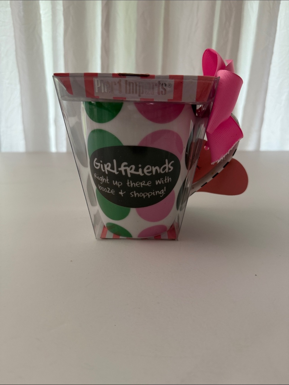 Pier 1 Polka Dot 'Girlfriends' Mug — Pink & Green